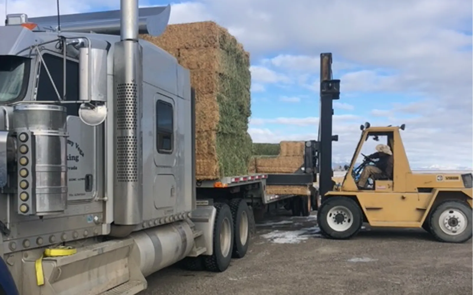 Hay bales being loaded